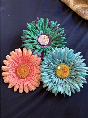 Disney Frozen Floral Hair Clips - Pink, Blue, Green